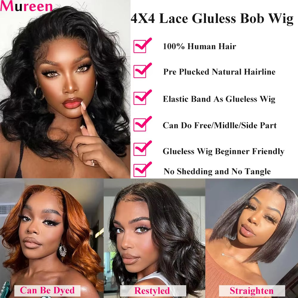 250% Density Body Wave Wear and Go Glueless Bob Wig for Women Ready to Wear Human Hair Wigs 4X4 Lace Closure Wig Human Hair