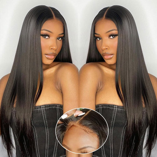 Wear and Go Glueless Wigs Human Hair Pre Plucked Pre Cut 6X4 Straight Lace Front Wigs Human Hair Wigs for Women No Glue Hd Lace Front Closure Ready to Wear Wigs 180% Density 20 Inch Natural Black