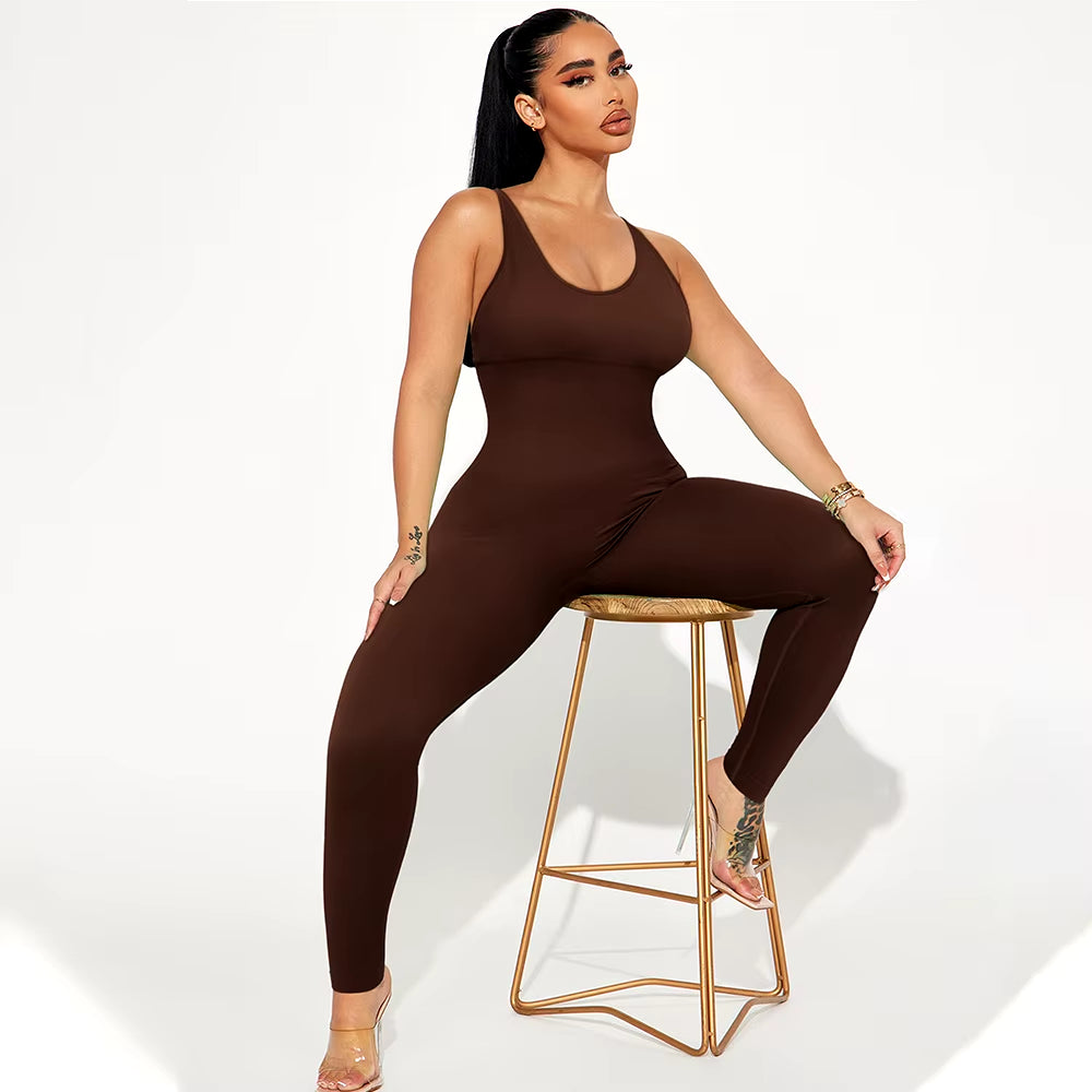 Jumpsuit Women One-Piece Outfit Jumpsuit Sleeveless Backless Square Neck Playsuits Bodysuit Rompers Overalls Casual Streetwear