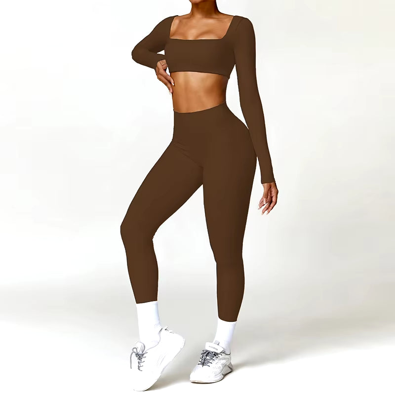 2PCS Yoga Suit Sports Set Women Quick-Drying Gym Set Women Tracksuit Running Workout Long Sleeve Sports Shirt Yoga Clothing